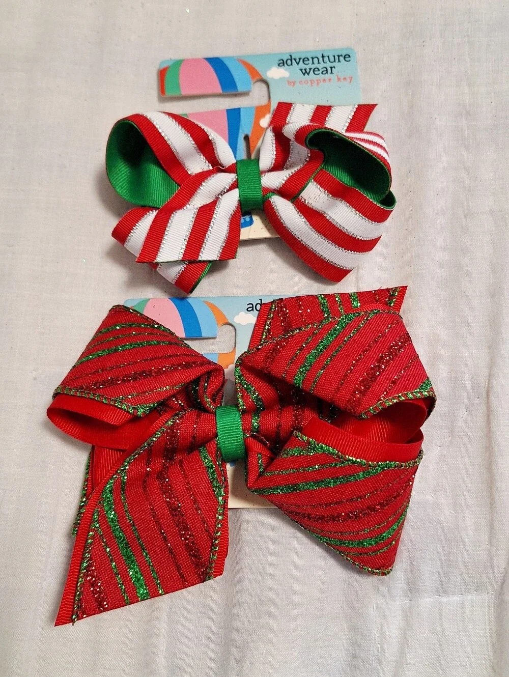 Adventure Wear Red Holiday Stripe Kids Hair Bows - Pack of 2